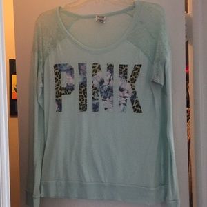 Long sleeve mint , partial lace shirt